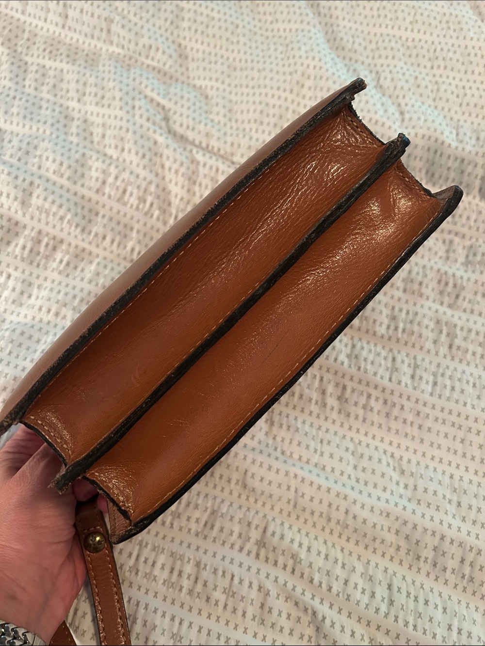 Patricia Nash Tan Brown Leather Satchel with Turn-Lock Accent - Picture 5 of 5